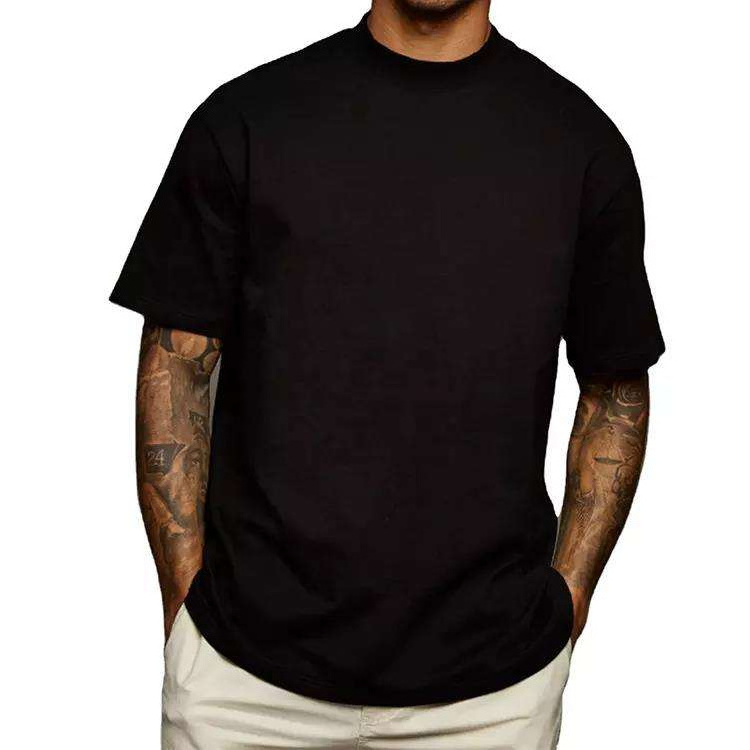 Plus Size Super heavy 220gsm thick oversized drop shoulder t-shirt Crew neck cotton boxy fit t shirt For Men In Affordable Price