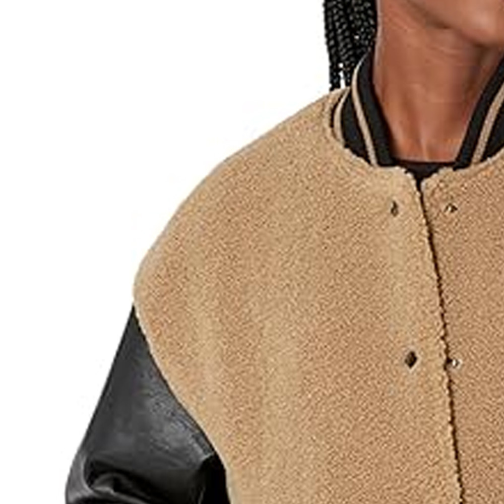 Custom Wool Chenille Embroidery Patches Leather Sleeve Wool Fleece Fall University Bomber Varsity Jacket Women