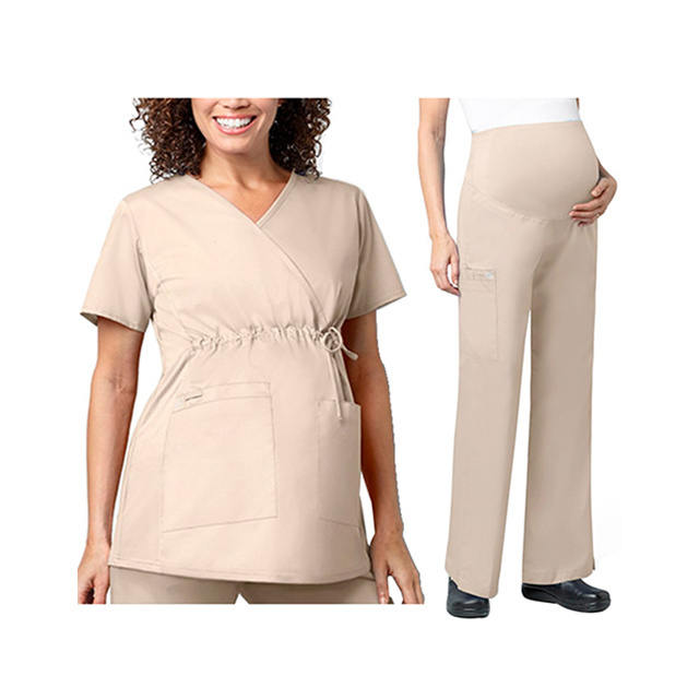 Wonder work Women's Maternity Scrub Set Trendy Wrap Scrub Top with Women's Maternity Cargo Pant Nursing Uniform