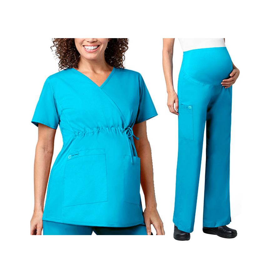 Wonder work Women's Maternity Scrub Set Trendy Wrap Scrub Top with Women's Maternity Cargo Pant Nursing Uniform