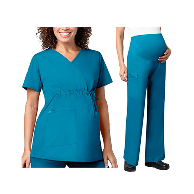 Wonder work Women's Maternity Scrub Set Trendy Wrap Scrub Top with Women's Maternity Cargo Pant Nursing Uniform