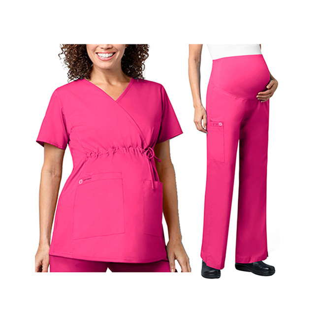 Wonder work Women's Maternity Scrub Set Trendy Wrap Scrub Top with Women's Maternity Cargo Pant Nursing Uniform