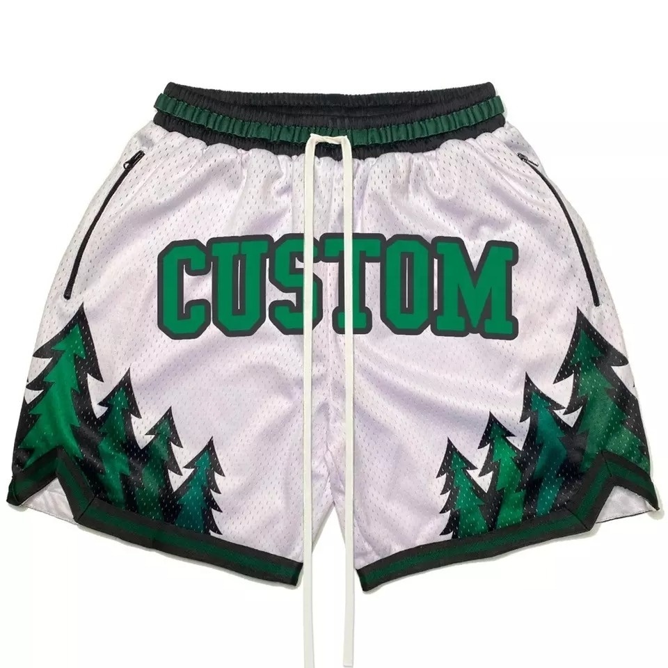 Classic printed blank shiny breathable medium above the knee customable men's embroidery basketball shorts with pockets