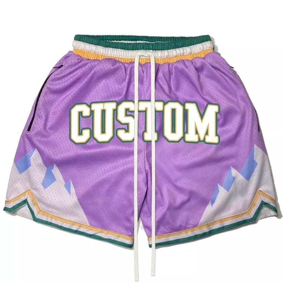 Classic printed blank shiny breathable medium above the knee customable men's embroidery basketball shorts with pockets