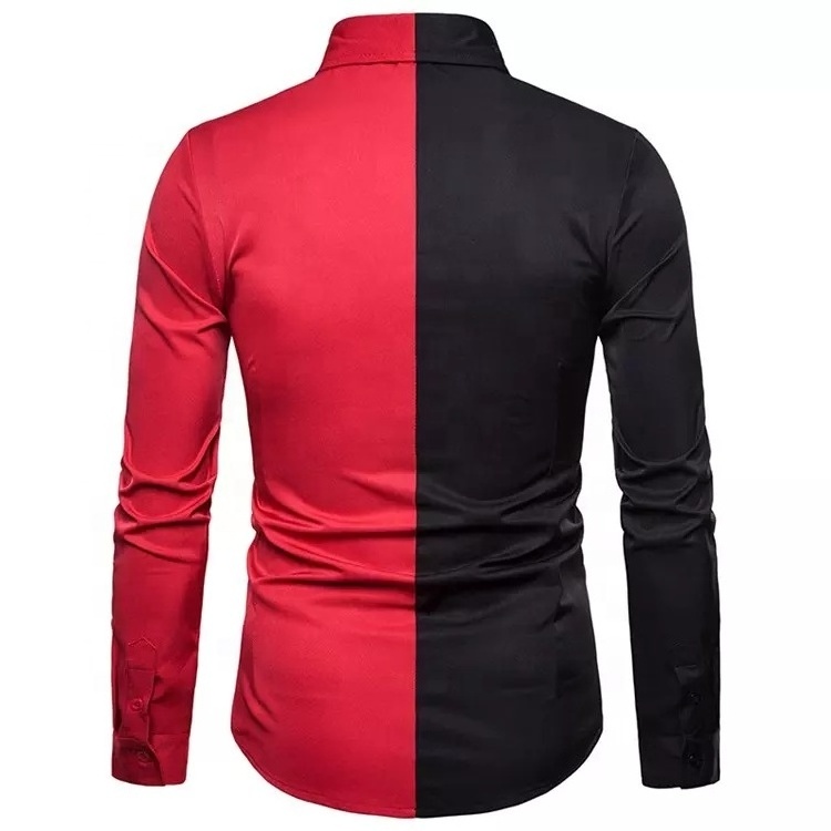 Streetwear Wholesale Long Sleeve Fitness Split Two Tone Color Block Custom Logo Cotton Half Black Half White Shirt for Men