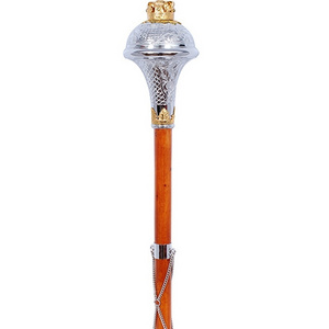 Drum major mace made of mallaca cane trumpet shape lion crown head embossed