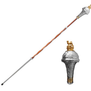 Drum major mace marching stick embossed silver gold lion crown