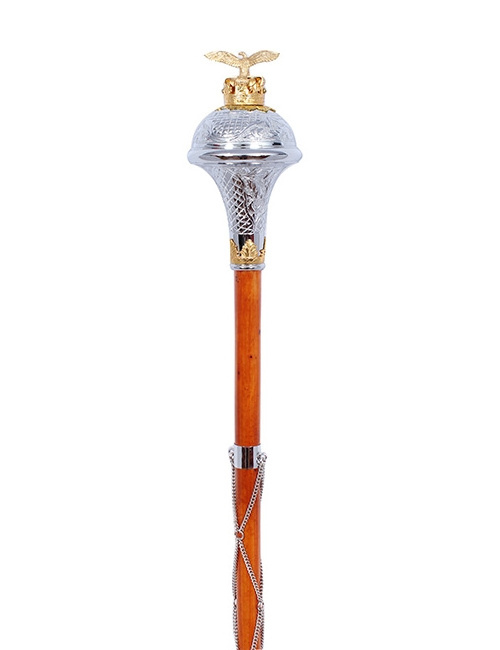 Drum major mace made of mallaca cane trumpet shape lion crown head embossed