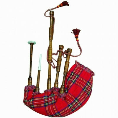 Bagpipe made of rosewood white silver fitting royal Stewart tartan bag