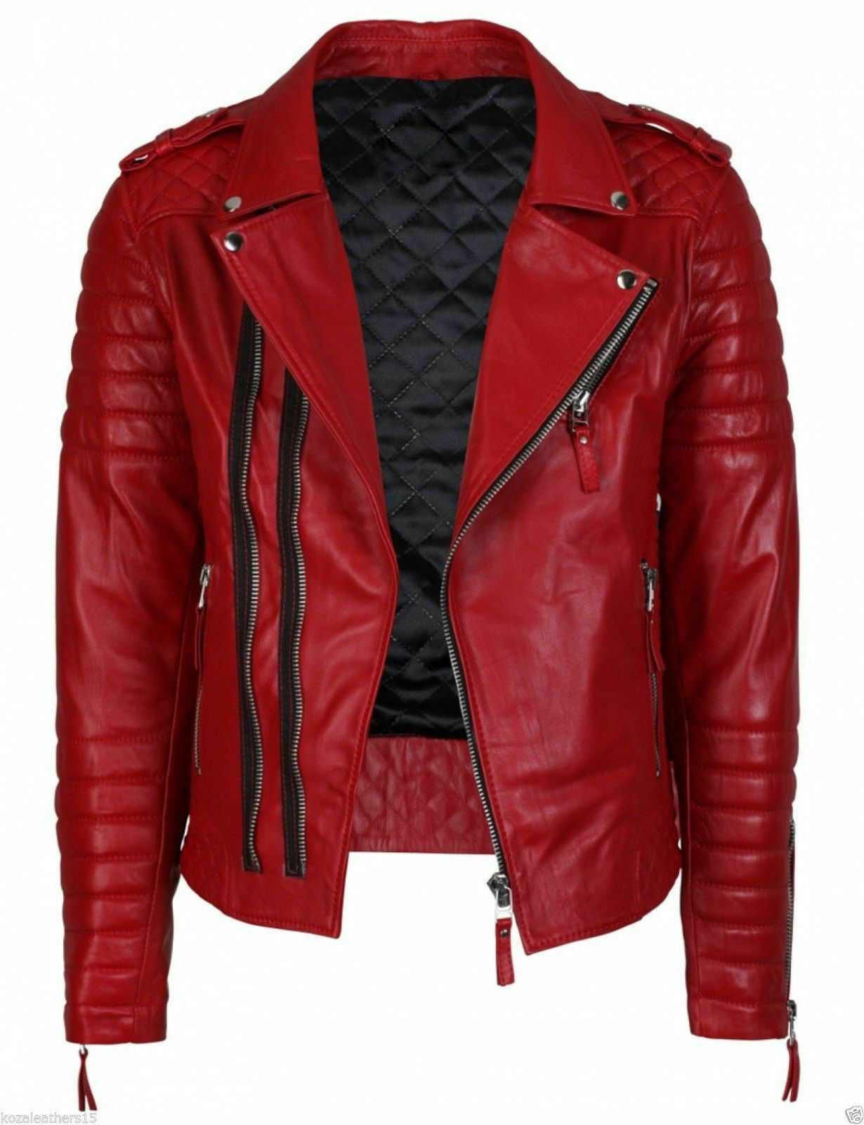 Men's Leather Jacket Red 100% Real Lambskin Biker Motorcycle jacket