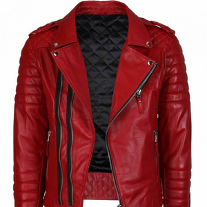 Men's Leather Jacket Red 100% Real Lambskin Biker Motorcycle jacket