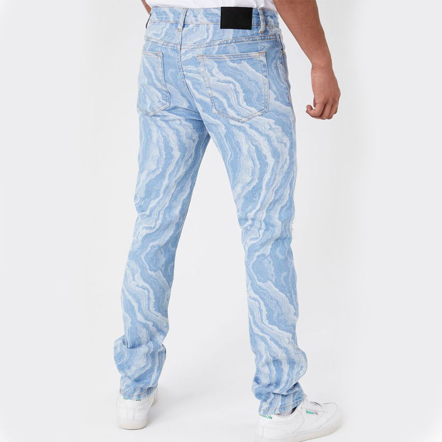 Men Sky Blue Washed Digital Printed Ripped Jeans For Sale Men Denim Jeans In Reasonable Prices Cargo Pants For Men