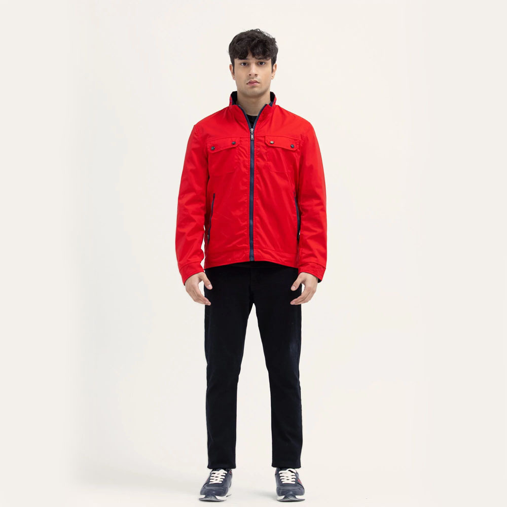 Top Selling Customized Men Red Colour Polyester Windbreaker Jacket With Front Pockets For Sale By SPORTAR INT