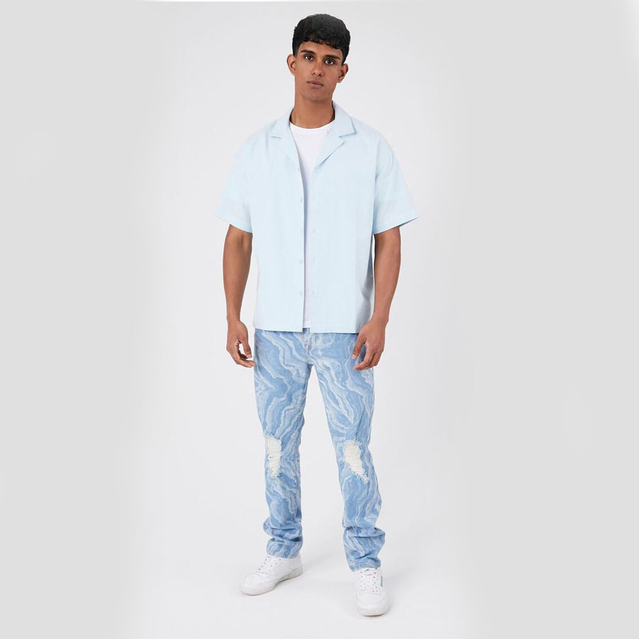 Men Sky Blue Washed Digital Printed Ripped Jeans For Sale Men Denim Jeans In Reasonable Prices Cargo Pants For Men