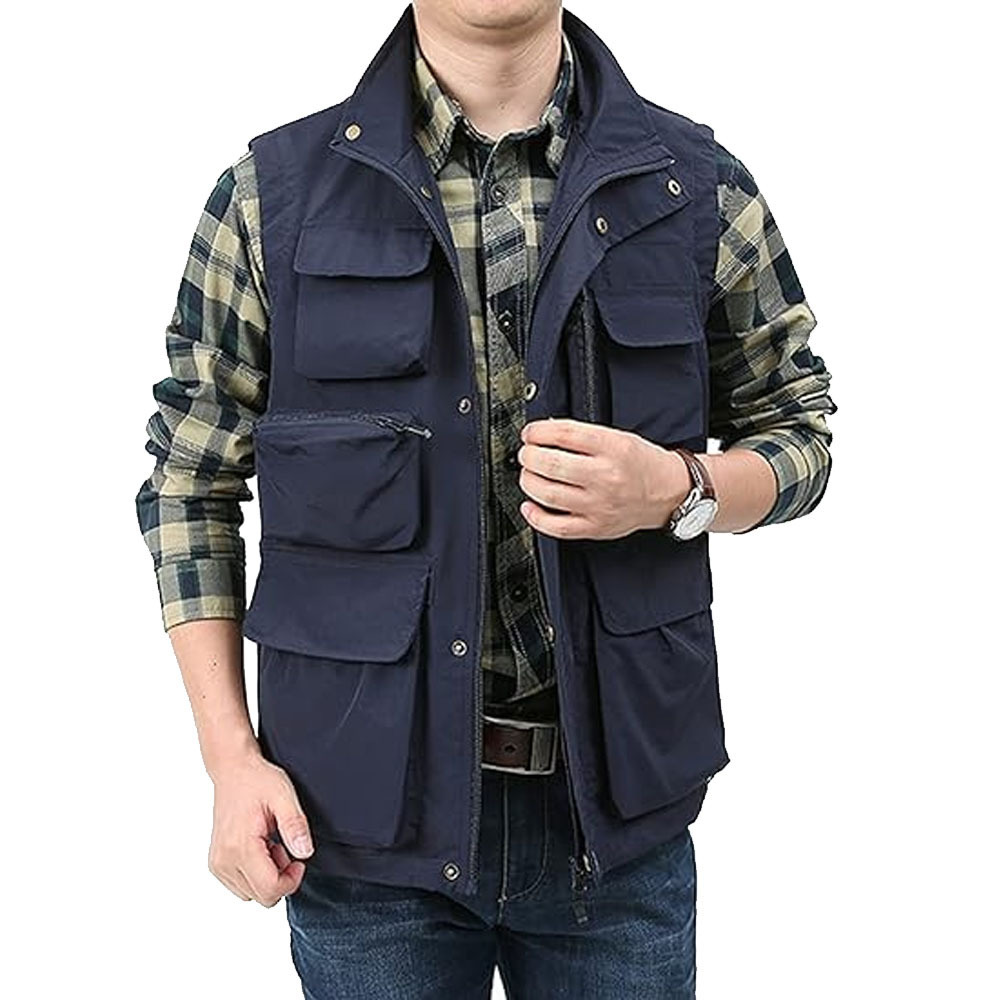 Best Selling Winter Wear Men Blue Multifunctional Zipper Utility Cotton Sleeveless Vest For Sale In Bulk Men Safety Vests