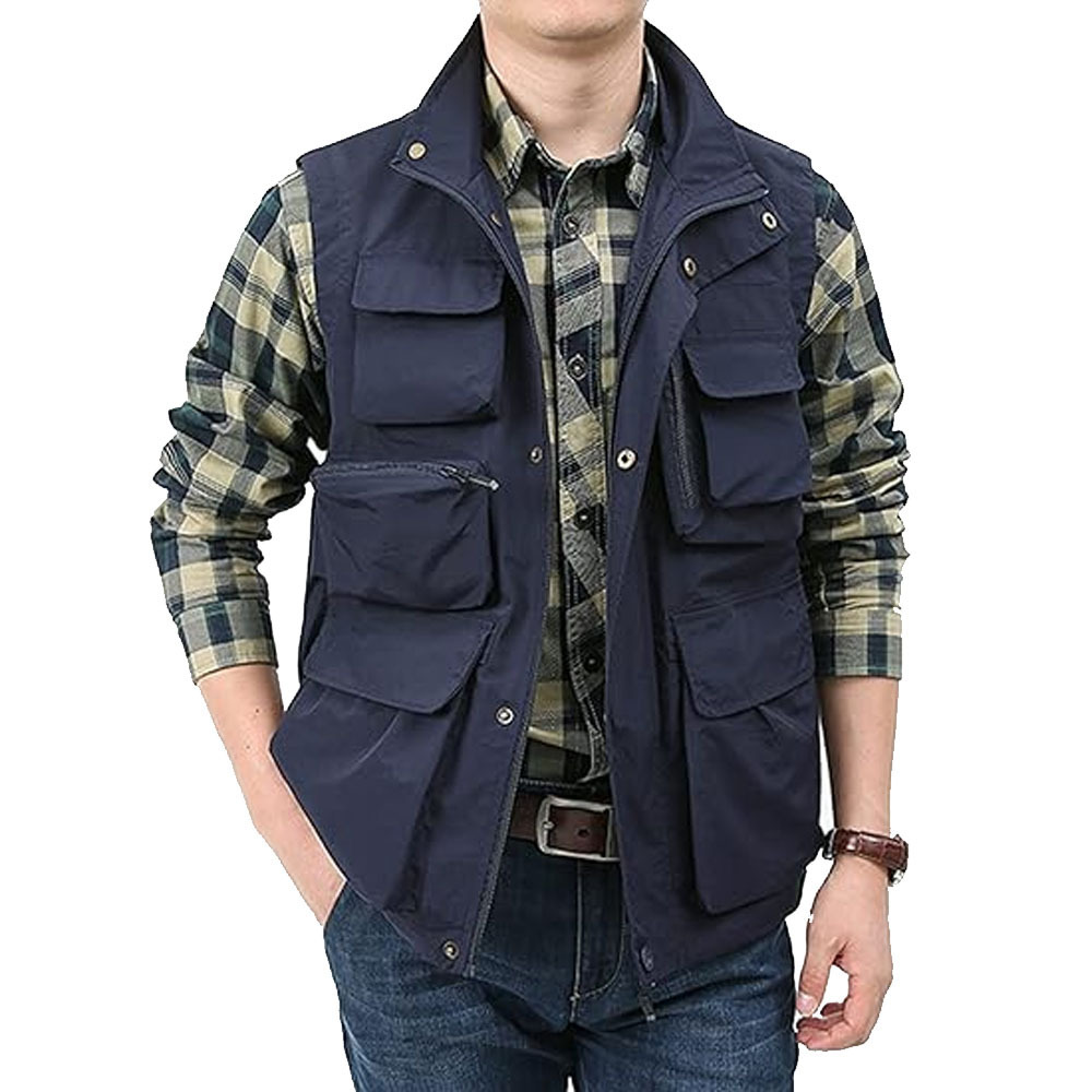 Best Selling Winter Wear Men Blue Multifunctional Zipper Utility Cotton Sleeveless Vest For Sale In Bulk Men Safety Vests