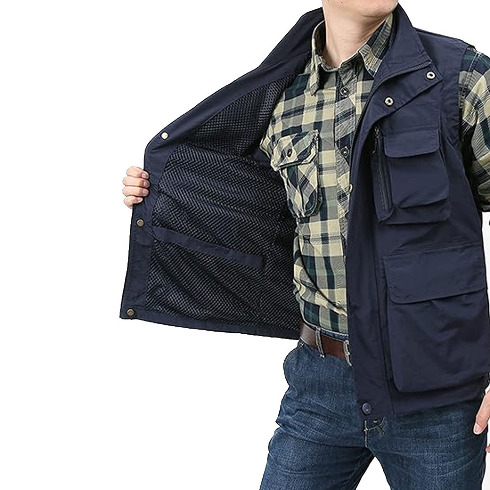 Best Selling Winter Wear Men Blue Multifunctional Zipper Utility Cotton Sleeveless Vest For Sale In Bulk Men Safety Vests