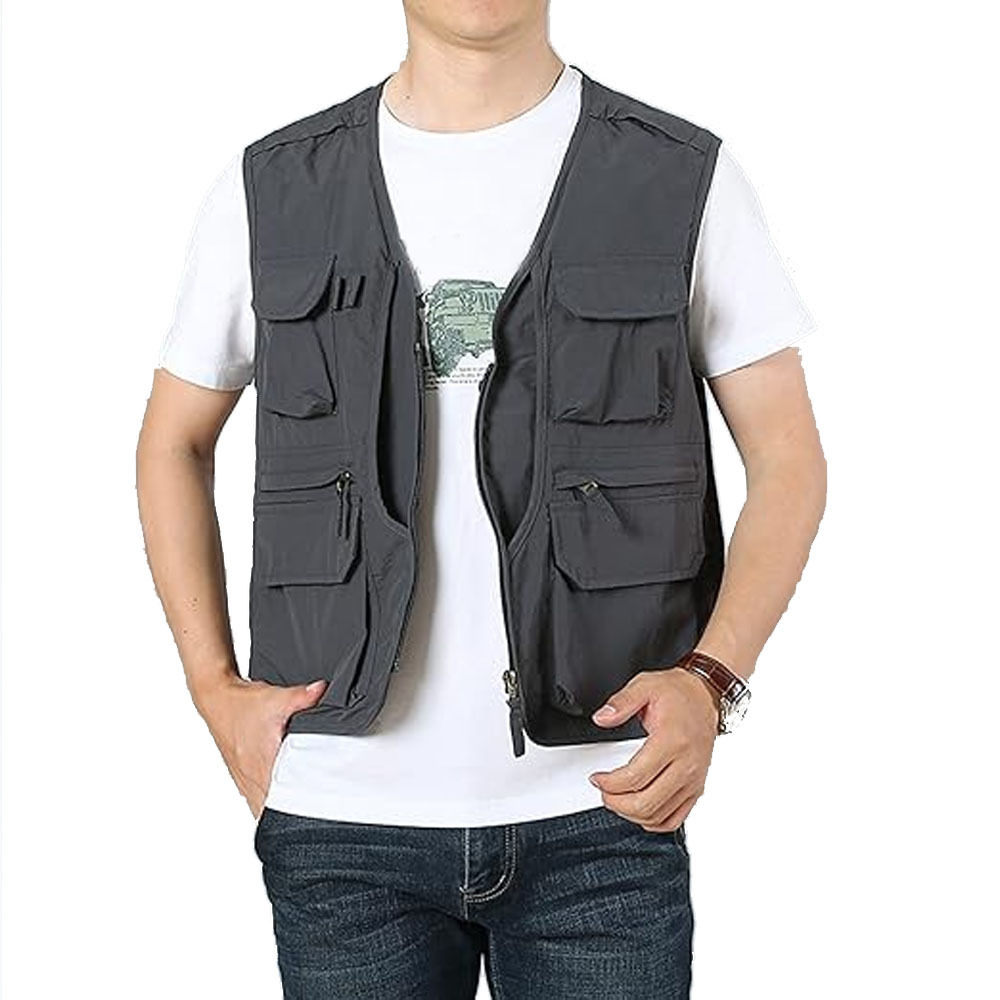 OEM Customized Men Navy Blue Sleeveless Multi Pockets Cotton Down Vest For Sale Men Work Wear Tactical Vest