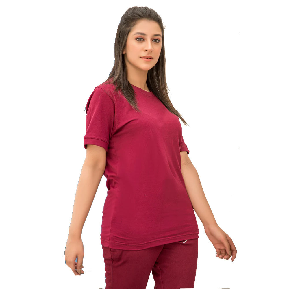 Wholesale Women Maroon Colour Cotton Tracksuit Set Women Plain T Shirt With Trouser Co Ord Set Women Night Suit Set