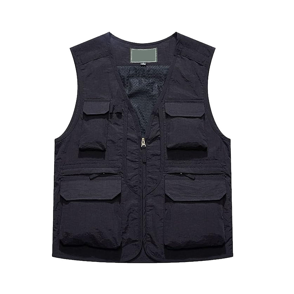 Latest Men OEM Design Multiple Pockets Black Sleeveless Utility Cargo Vests For Sale Men Breathable Work Wear Mesh Vests