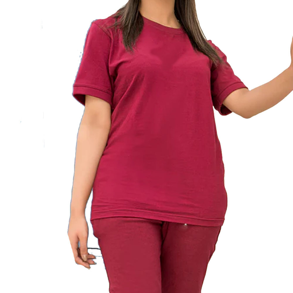 Wholesale Women Maroon Colour Cotton Tracksuit Set Women Plain T Shirt With Trouser Co Ord Set Women Night Suit Set