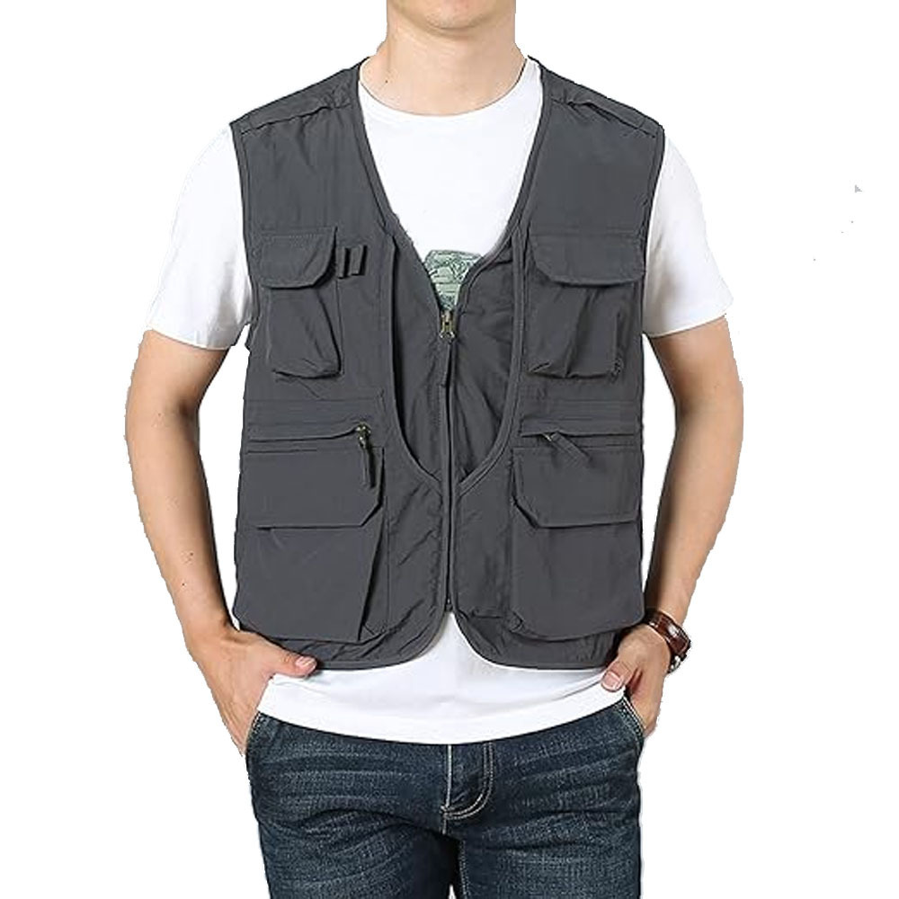 OEM Customized Men Navy Blue Sleeveless Multi Pockets Cotton Down Vest For Sale Men Work Wear Tactical Vest