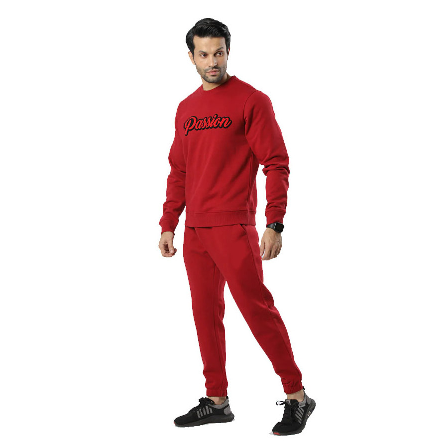 Top Selling Men Maroon Colour Cotton French Terry Crewneck Sweatshirt With Sweat Pants For Sale Men Training Wear