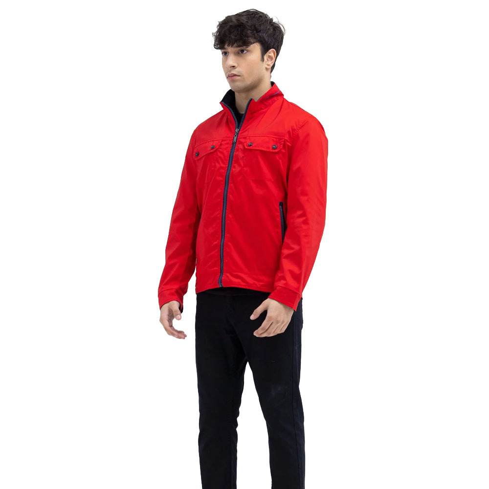 Top Selling Customized Men Red Colour Polyester Windbreaker Jacket With Front Pockets For Sale By SPORTAR INT