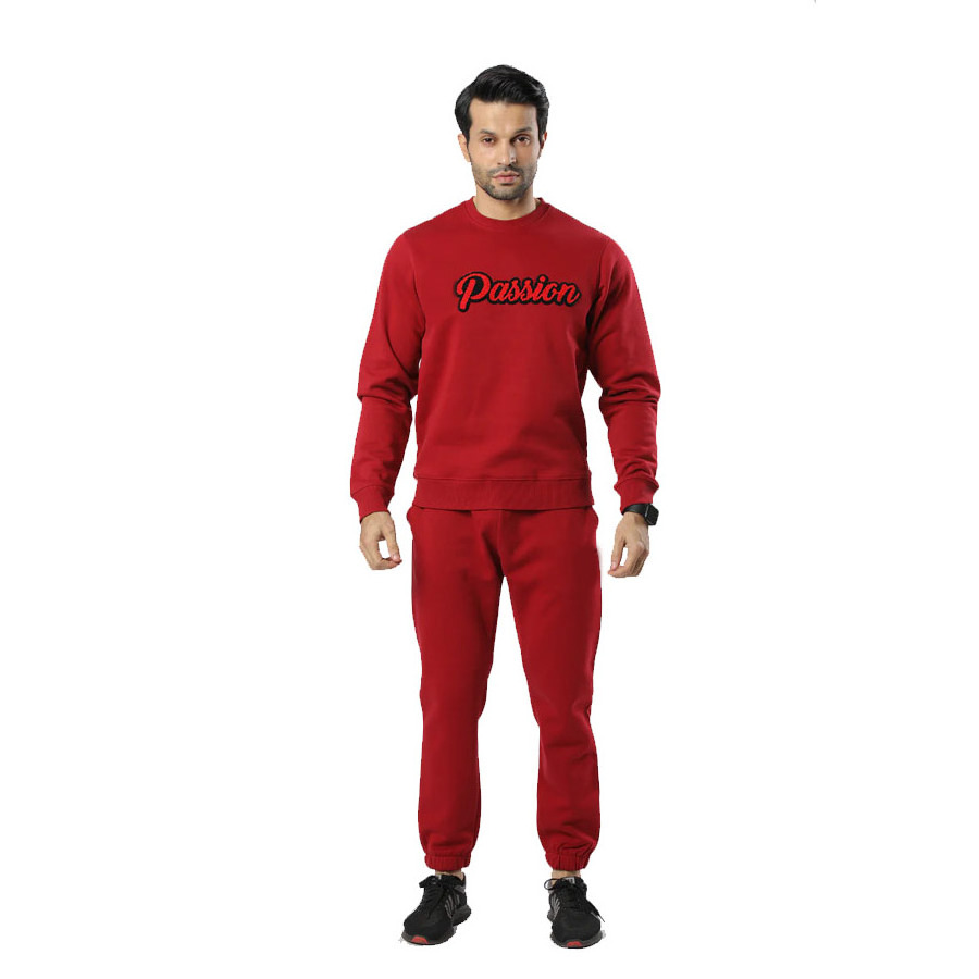 Top Selling Men Maroon Colour Cotton French Terry Crewneck Sweatshirt With Sweat Pants For Sale Men Training Wear