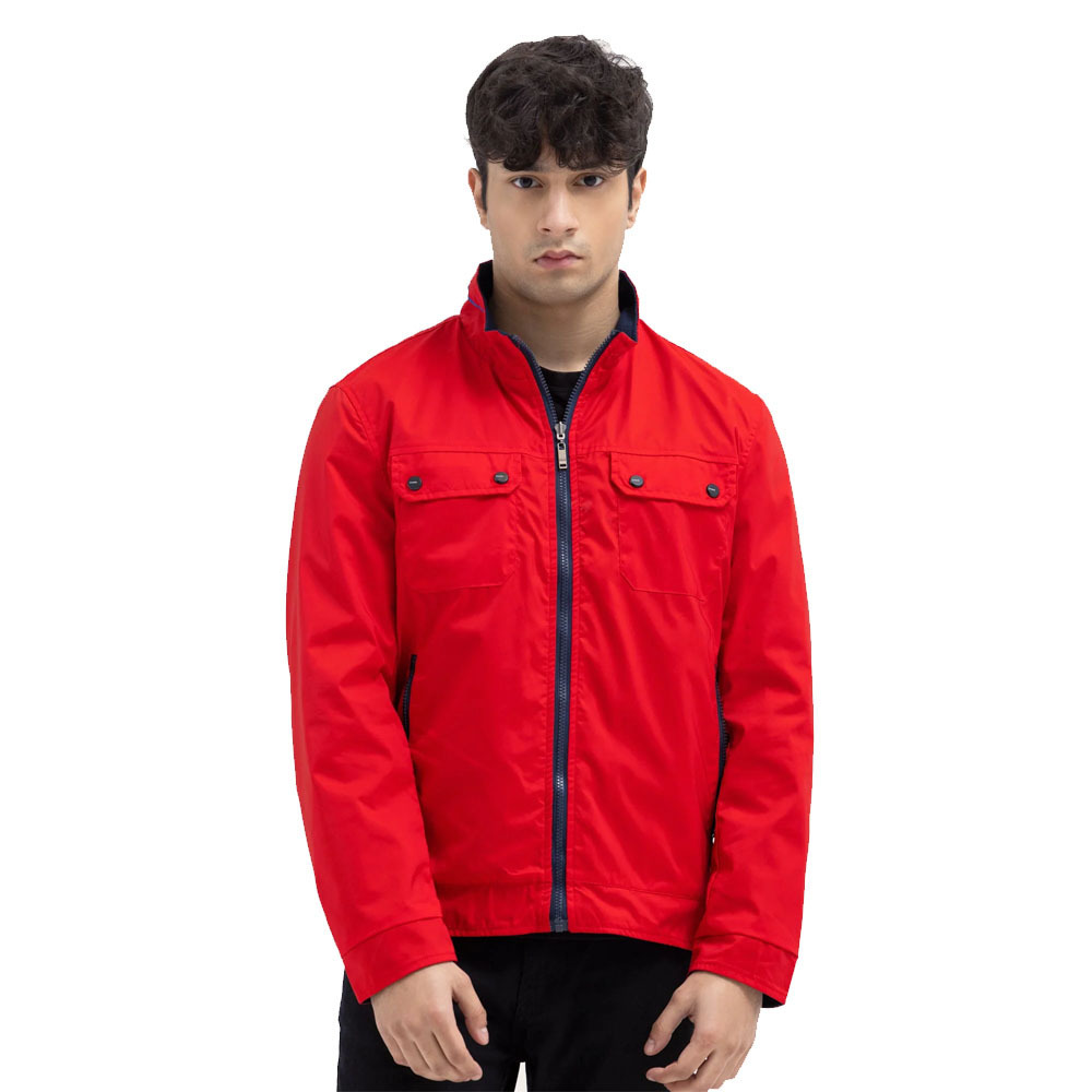 Top Selling Customized Men Red Colour Polyester Windbreaker Jacket With Front Pockets For Sale By SPORTAR INT