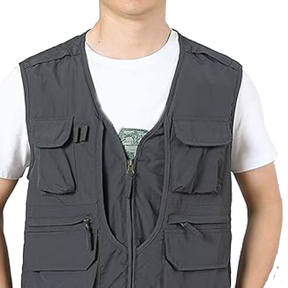 OEM Customized Men Navy Blue Sleeveless Multi Pockets Cotton Down Vest For Sale Men Work Wear Tactical Vest