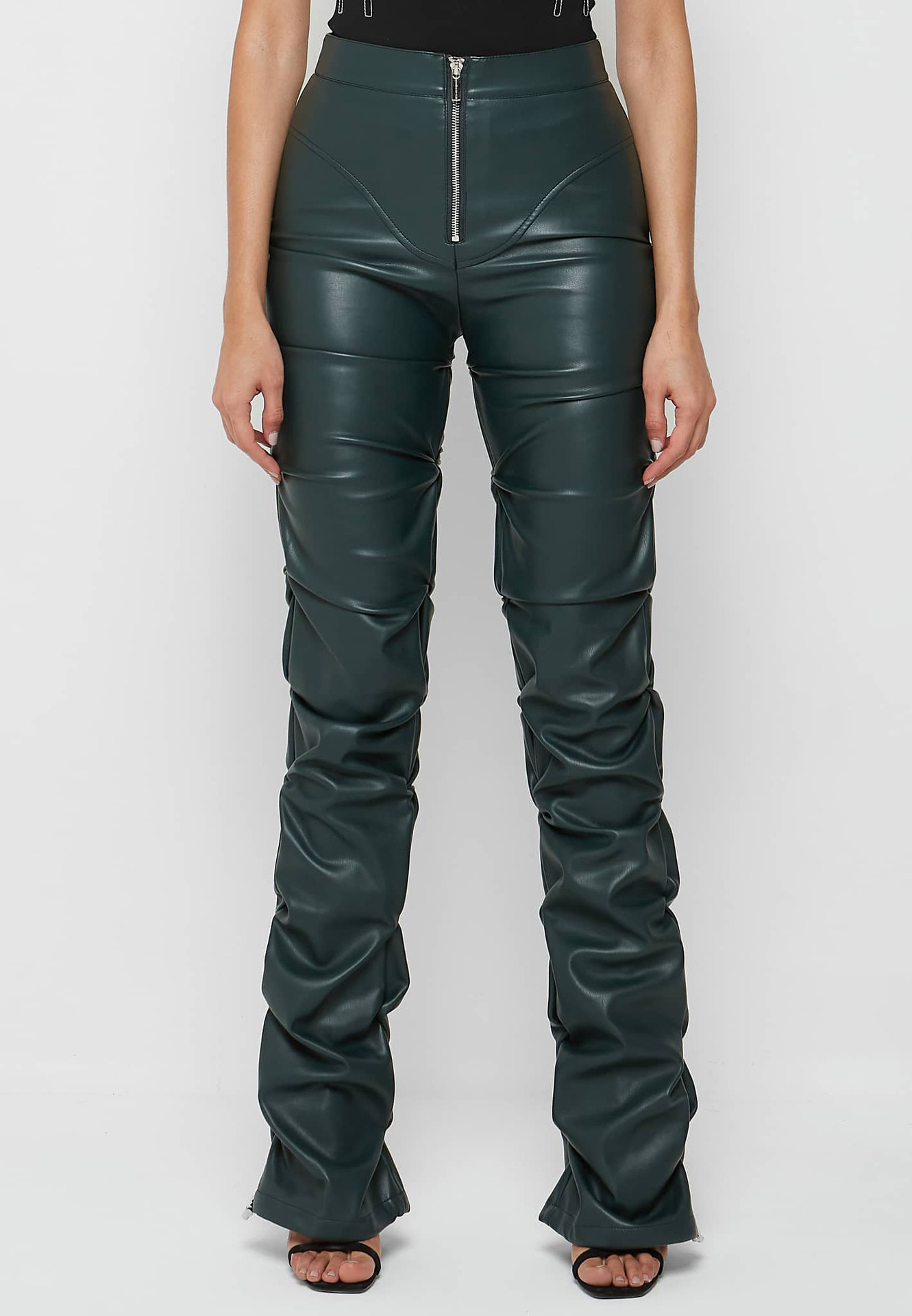 Four Seasons New Women's Fashion Tight Pu Leather Long Flared Pants