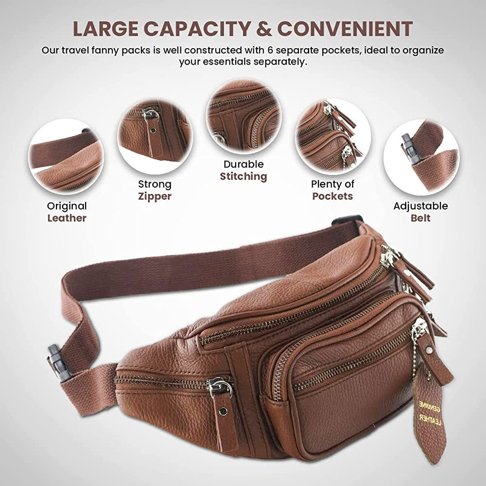 Wholesale Custom Made Travel Leather Waist Bag Fanny Pack Waist Bag For Unisex By Standard International