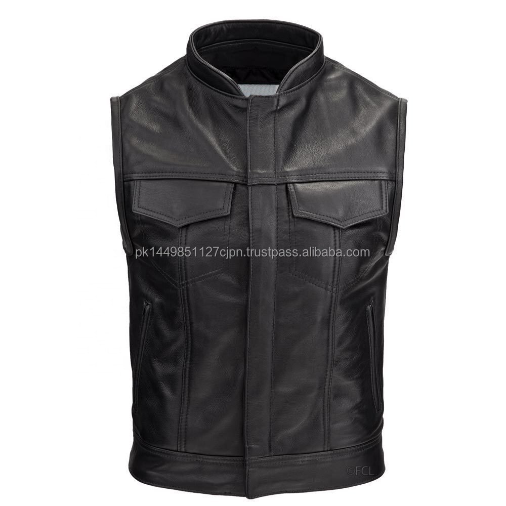 Manufacturers & Suppliers Men Leather Vest Motorcycle Wearing Leather Vest Fashion Leather Vest Made In Pakistan