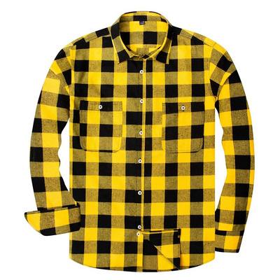 Premium Quality Men's Regular-fit Yellow & Black Checkboxes Long-Sleeve Plaid Flannel Shirt