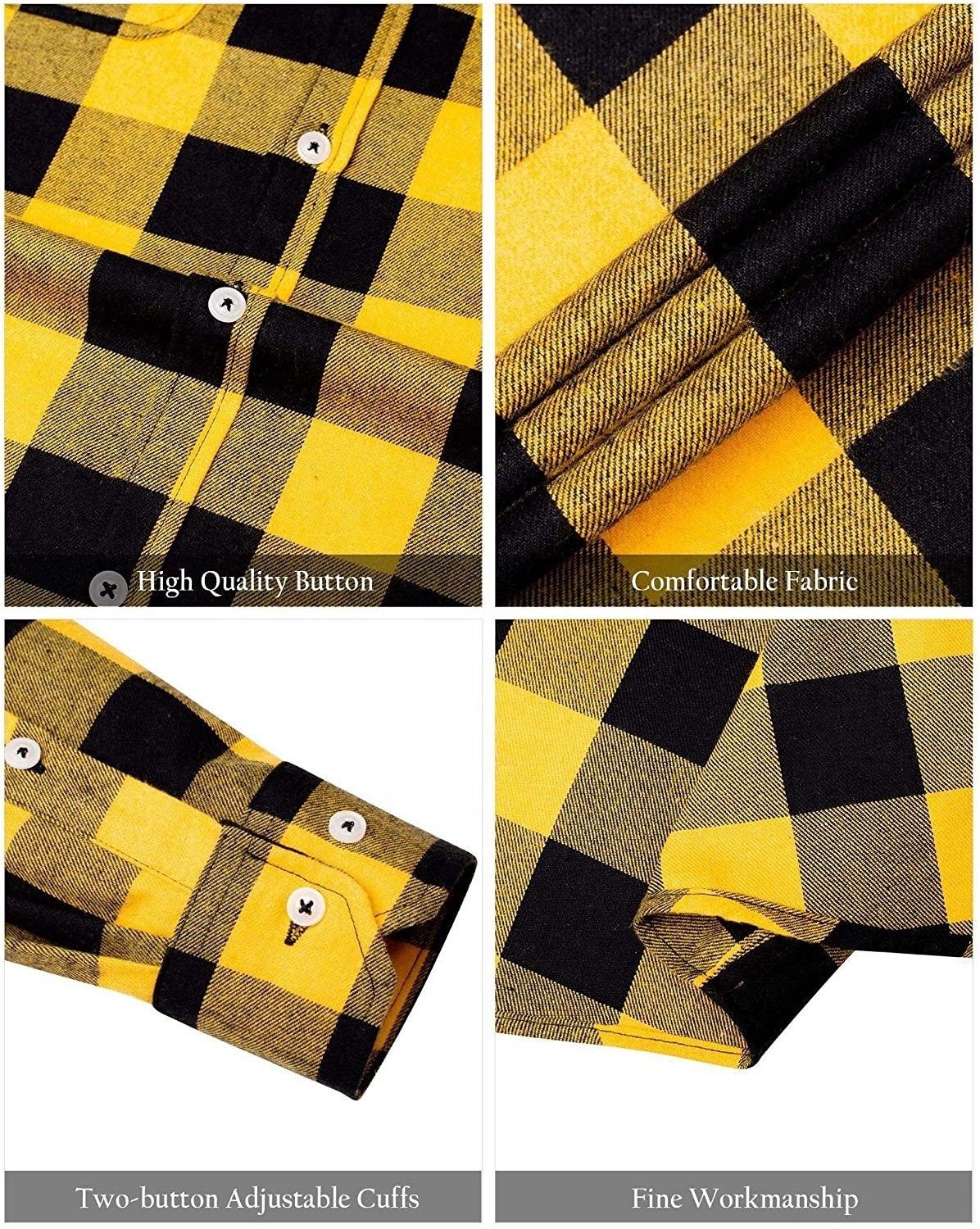 Premium Quality Men's Regular-fit Yellow & Black Checkboxes Long-Sleeve Plaid Flannel Shirt