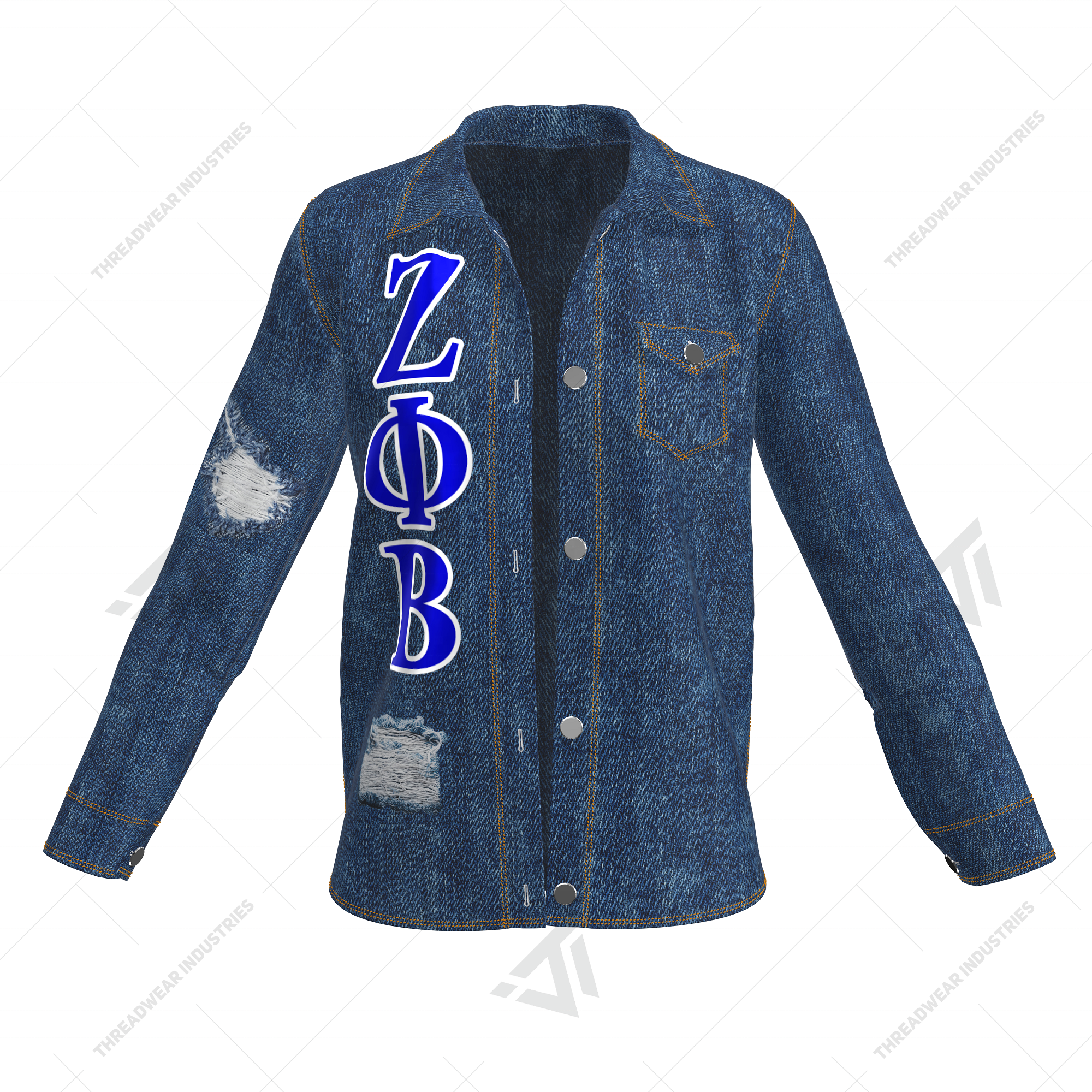 Custom Wholesale Bulk Zeta Phi Beta Sorority Clothing Embroidered Jean Denim Jacket Top