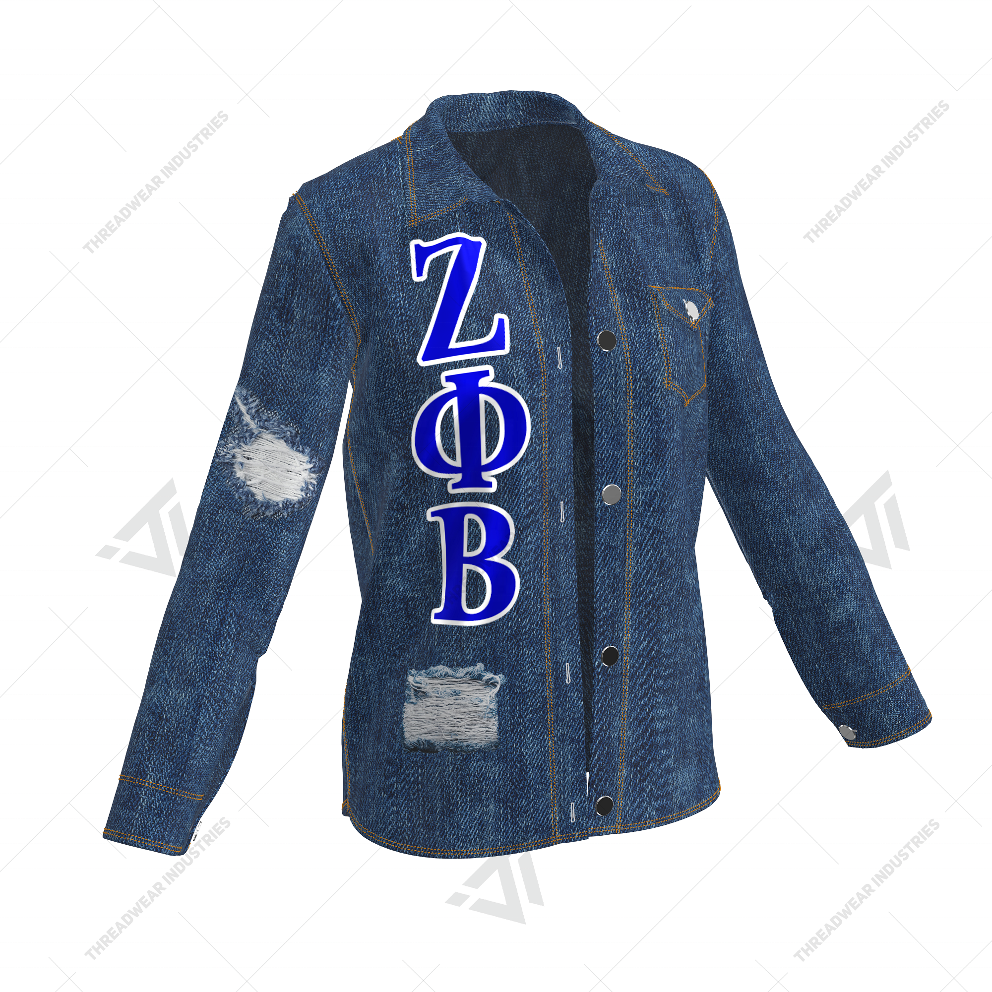 Custom Wholesale Bulk Zeta Phi Beta Sorority Clothing Embroidered Jean Denim Jacket Top