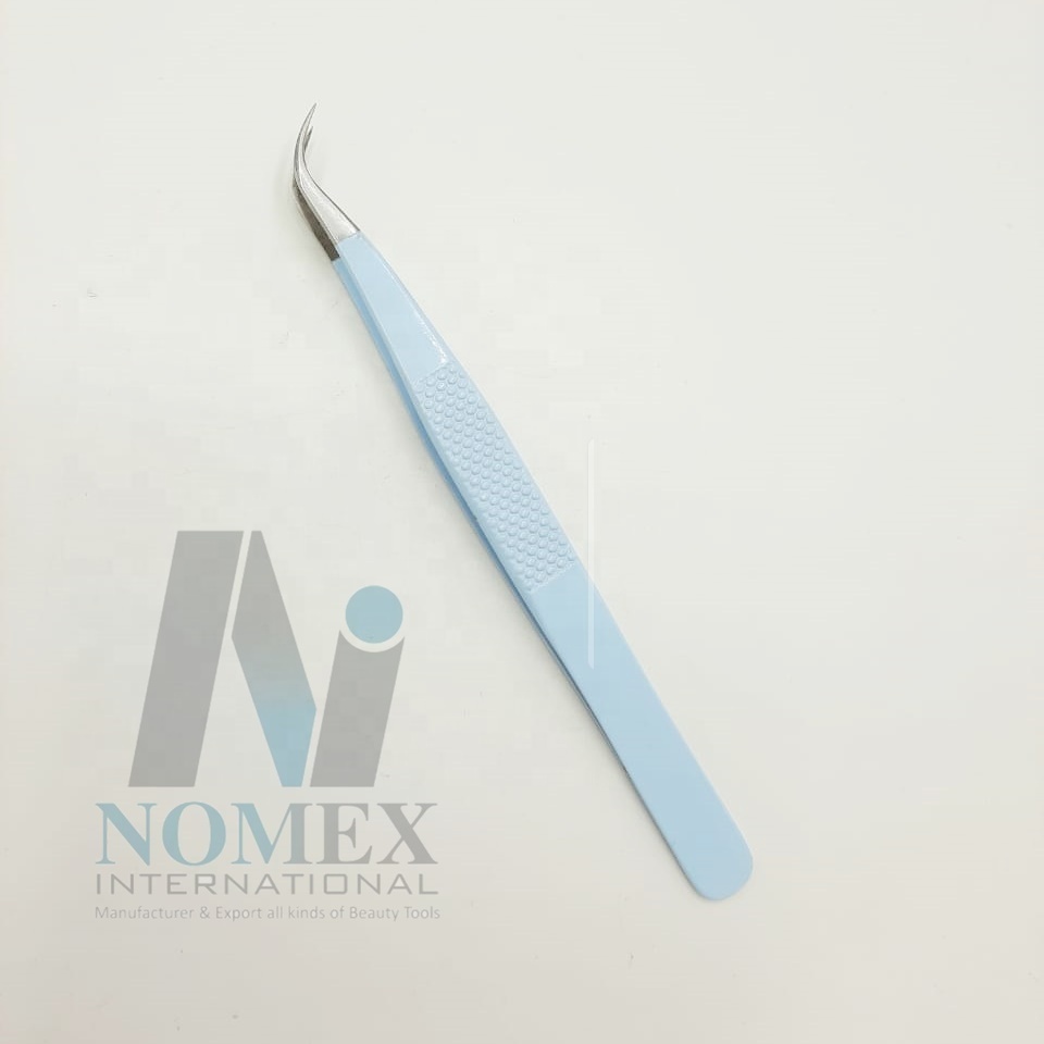 Just A Slight Pressure On Tweezers Is Needed To Pick Up Lashes! Sky Blue Color Coated Solid 90 Degree & 45 Degree Tweezers