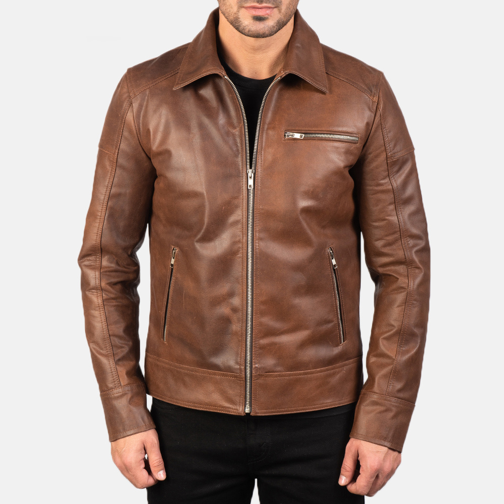 Hot Sale Genuine Leather Jacket Men fashion Jackets Turn Down Collar All Sizes with Customized Logo and Label