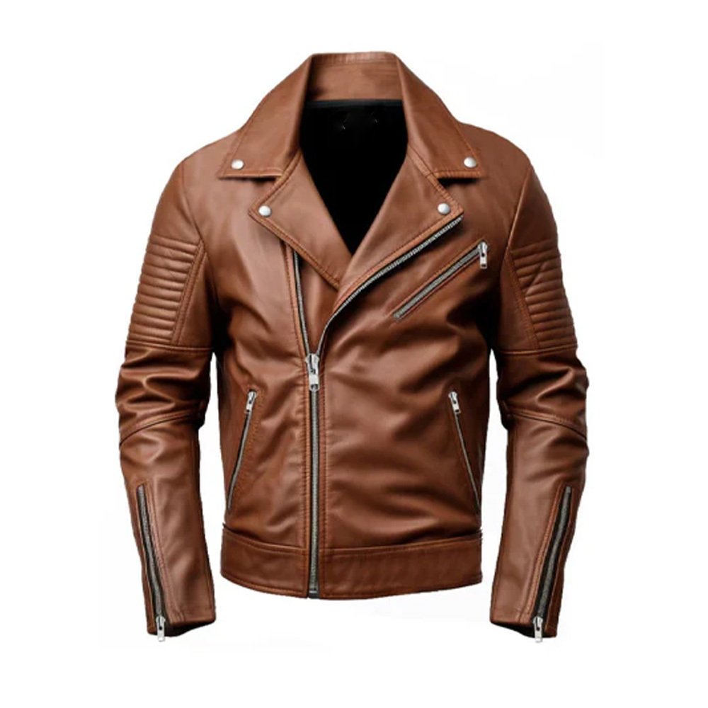 2024 New Custom Print OEM Men Fashion Leather Jacket Men PU Cow Sheepskin Full Zipper Leather jacket