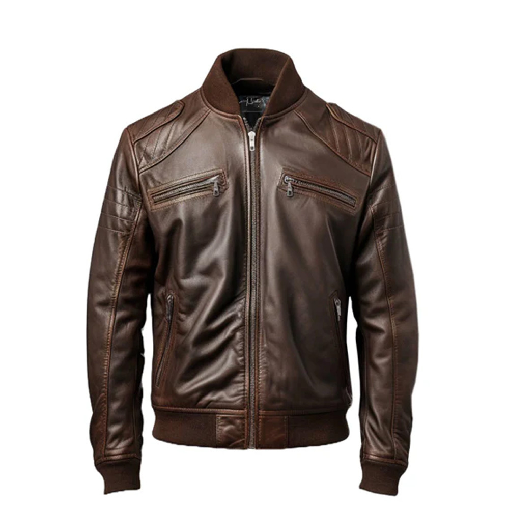 2024 New Causal Vintage Leather Jacket Coat Men Spring Outfit Design Motor Biker Pocket PU Leather Jacket