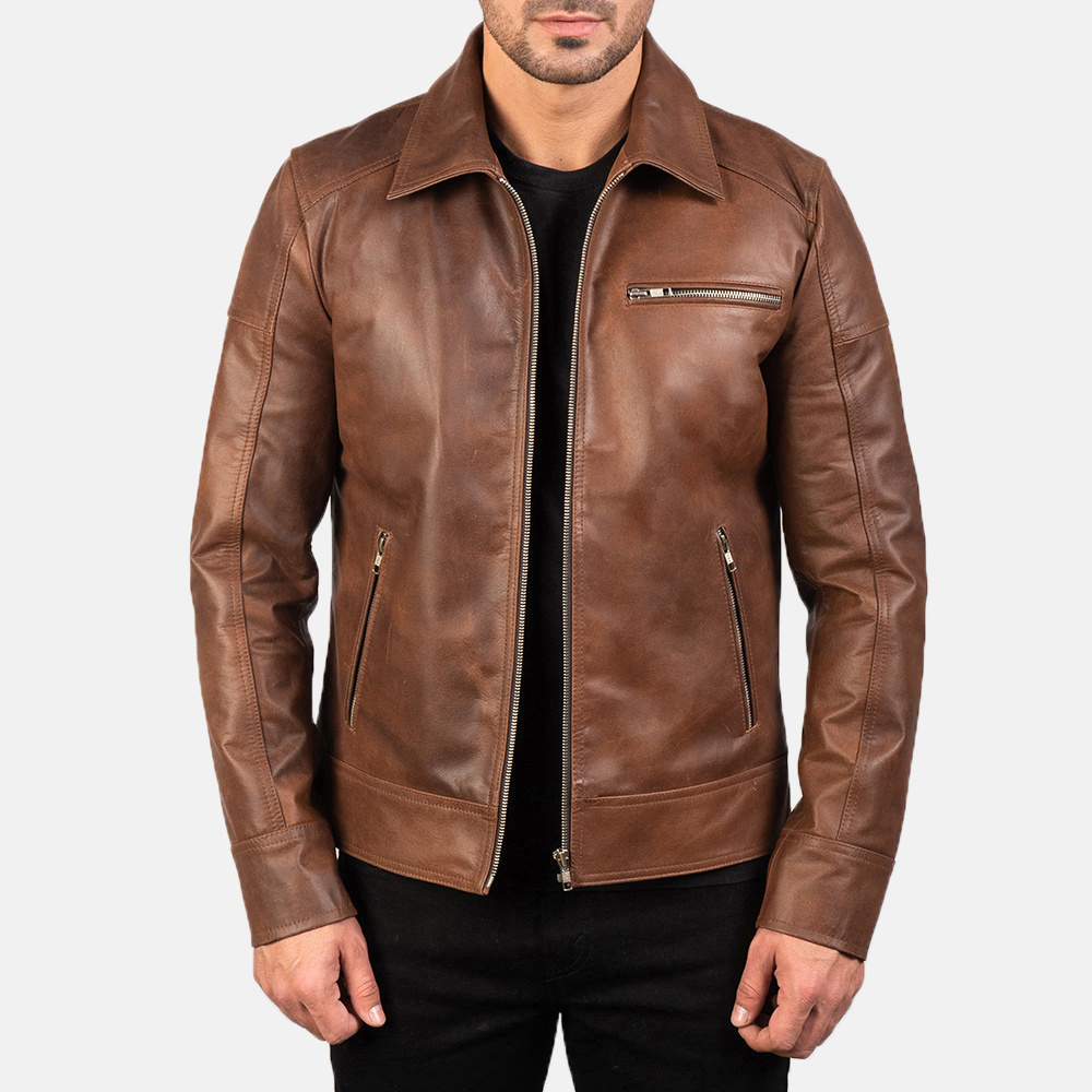 Hot Sale Genuine Leather Jacket Men fashion Jackets Turn Down Collar All Sizes with Customized Logo and Label