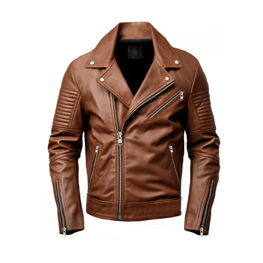 2024 New Custom Print OEM Men Fashion Leather Jacket Men PU Cow Sheepskin Full Zipper Leather jacket