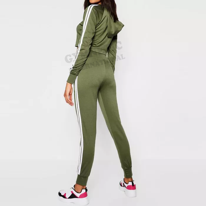 Hot Sexy Slim Fit Crop Hoodie Tracksuit Set Women's Trendy Sweat Track Suit 2023 Stripped Green Color Unisex Tracksuits