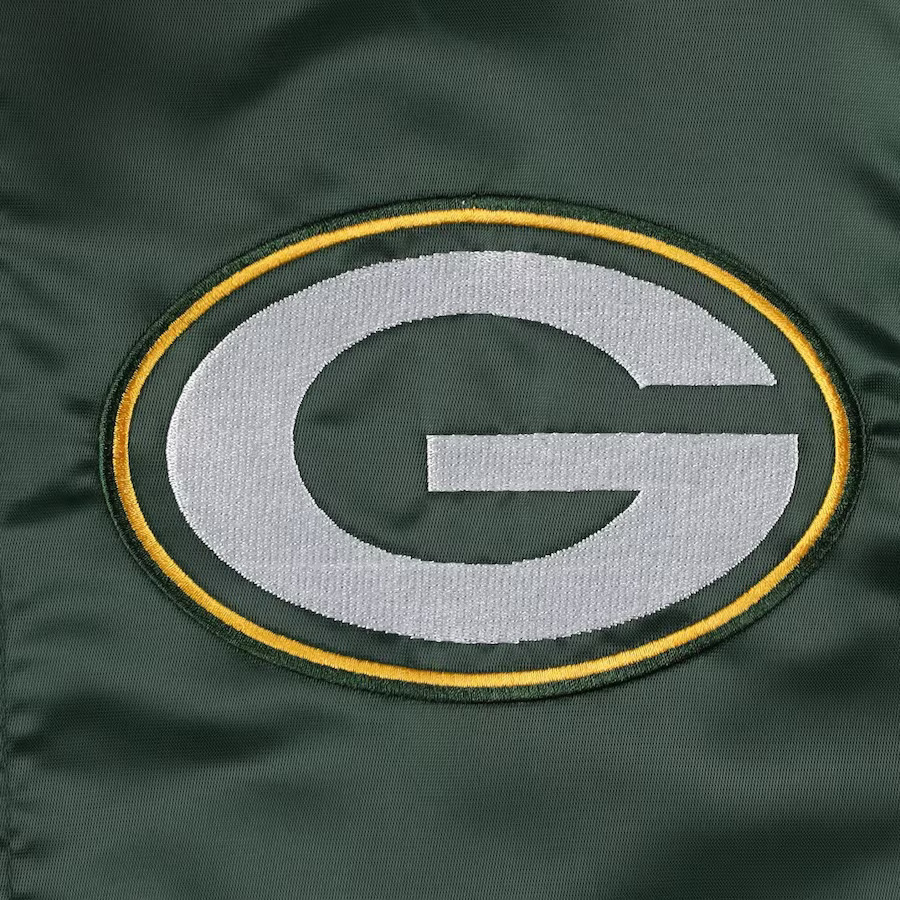 Green Bay Packers Starter Green Midfield Satin Full-Snap Varsity Jacket warm Polyester Jacket for both genders