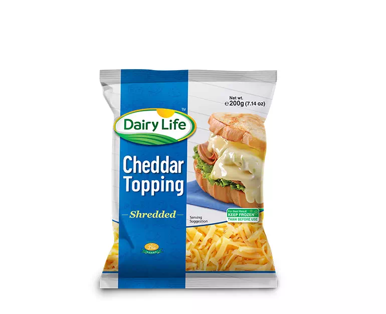 Cheddar Shredded 200gm 48Pcs Pack Dairy Life Cheddar Cheese For Pizza Organic Halal Cream Cheddar Cheese