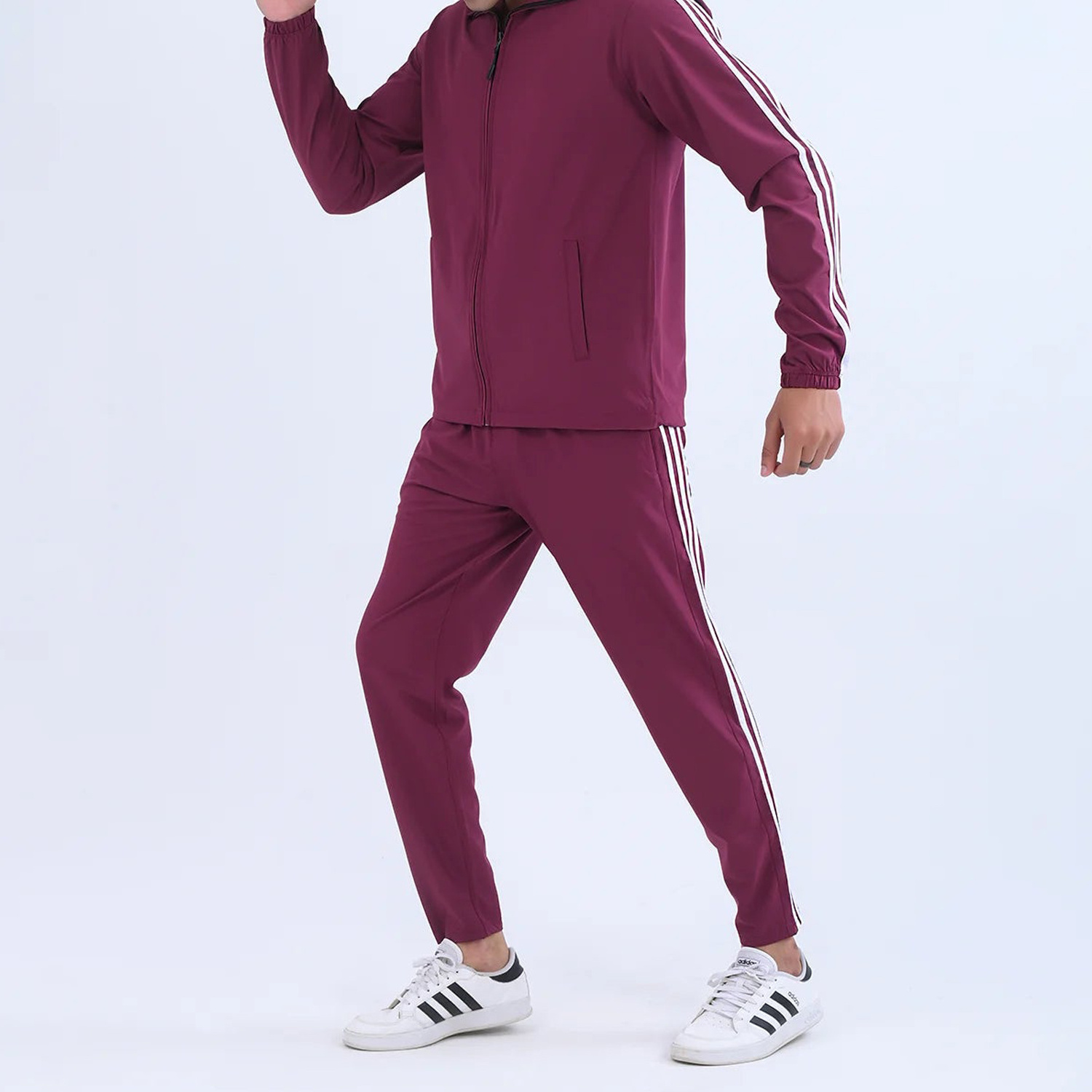 Customized Logo Design Printed Long Sleeve Maroon Color Fashionable Stand up Caller blank Sports Fitness Tracksuits