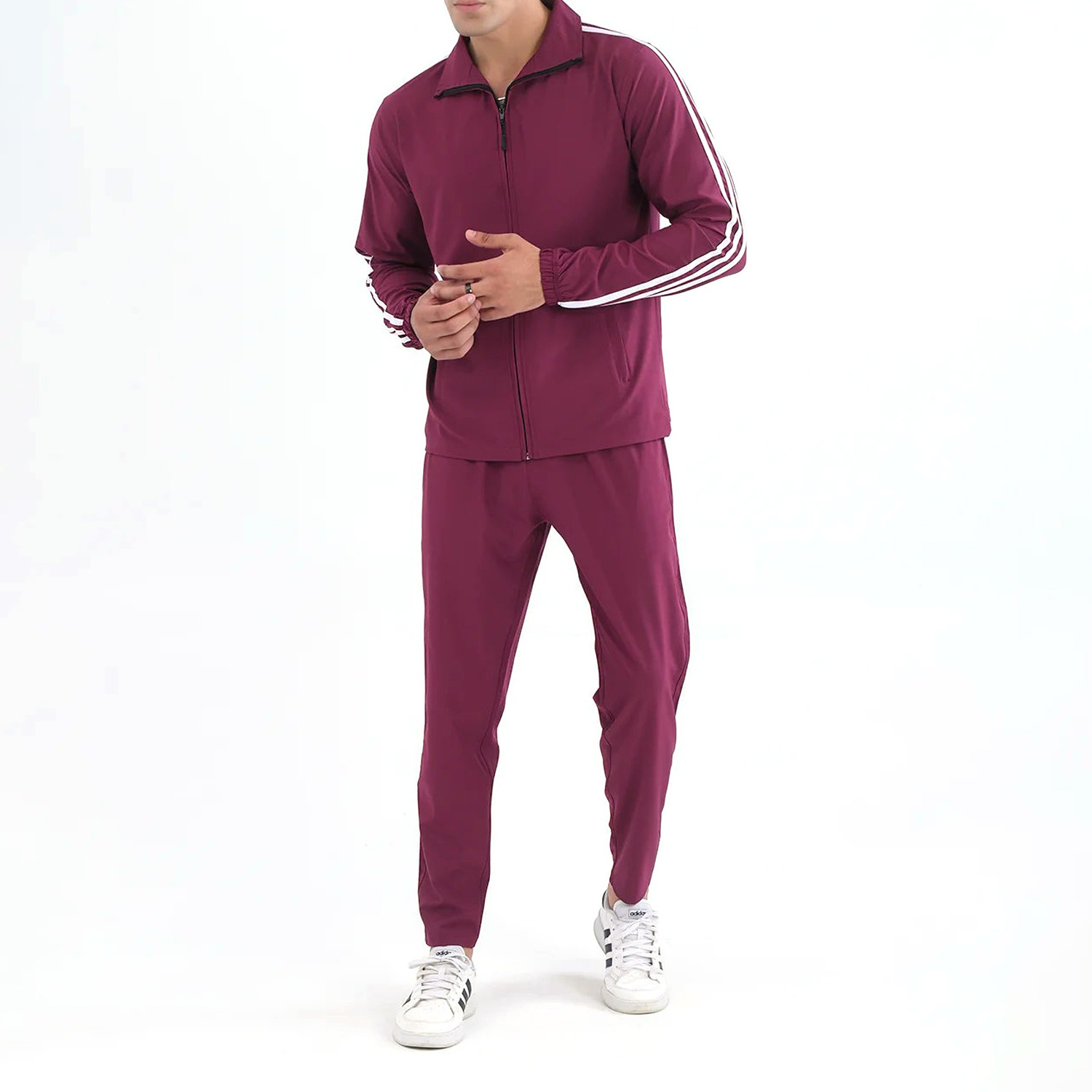 Customized Logo Design Printed Long Sleeve Maroon Color Fashionable Stand up Caller blank Sports Fitness Tracksuits