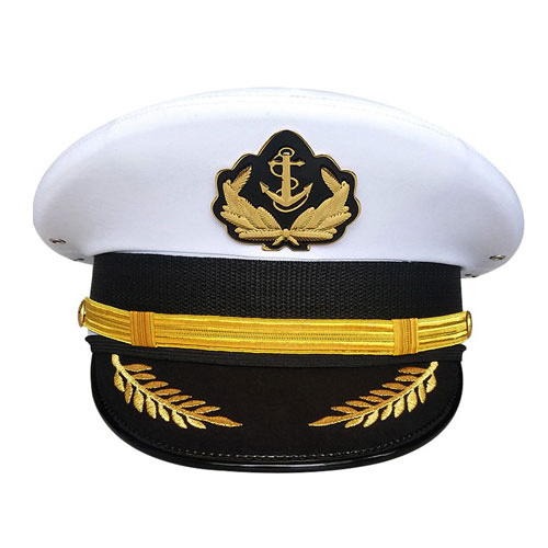 OEM Fashion Black Uniform Officer Peak Cap Officer Hat with Bullion Embroidery Badges Patches Insigns